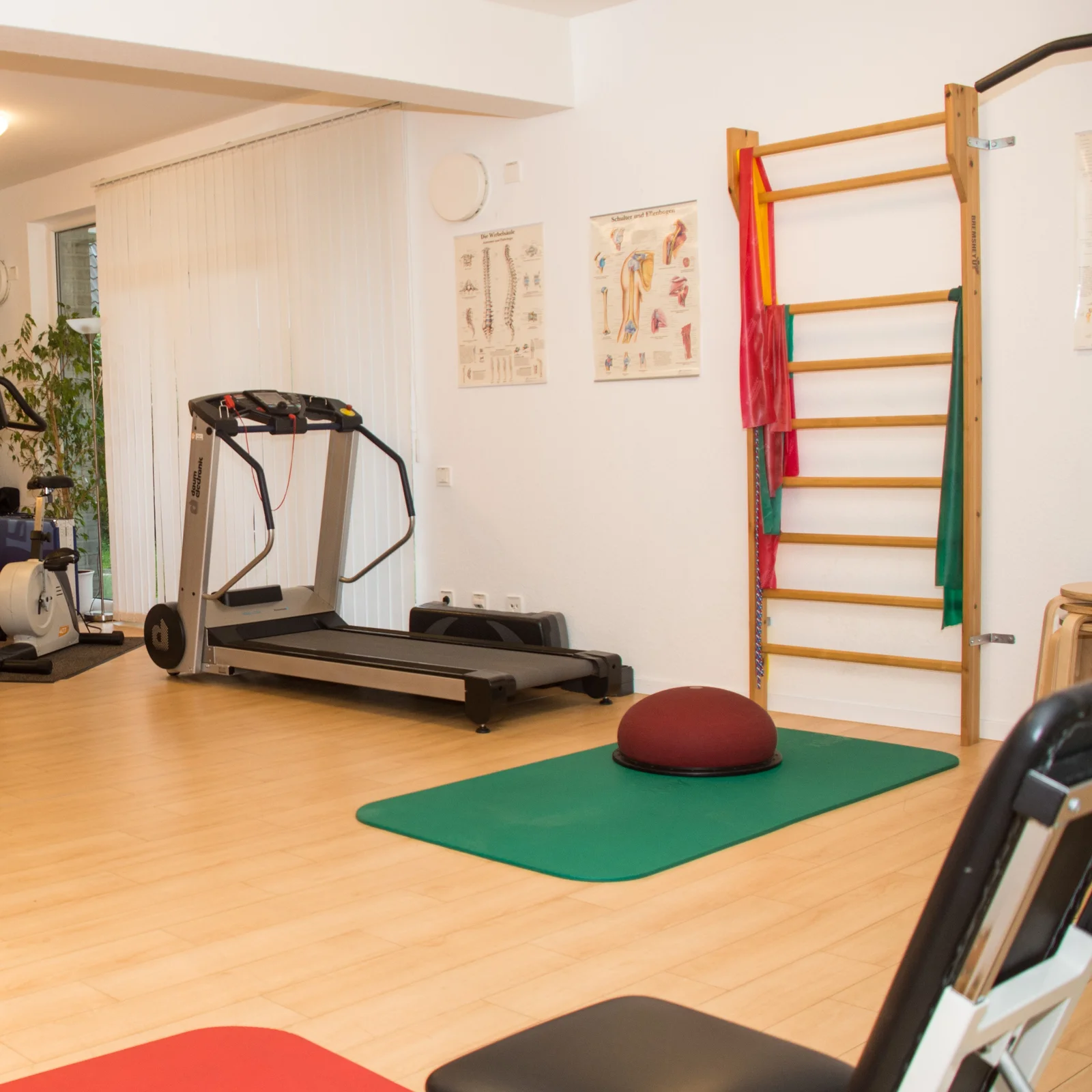 Trainingsraum mit Laufband und Sprossenwand
