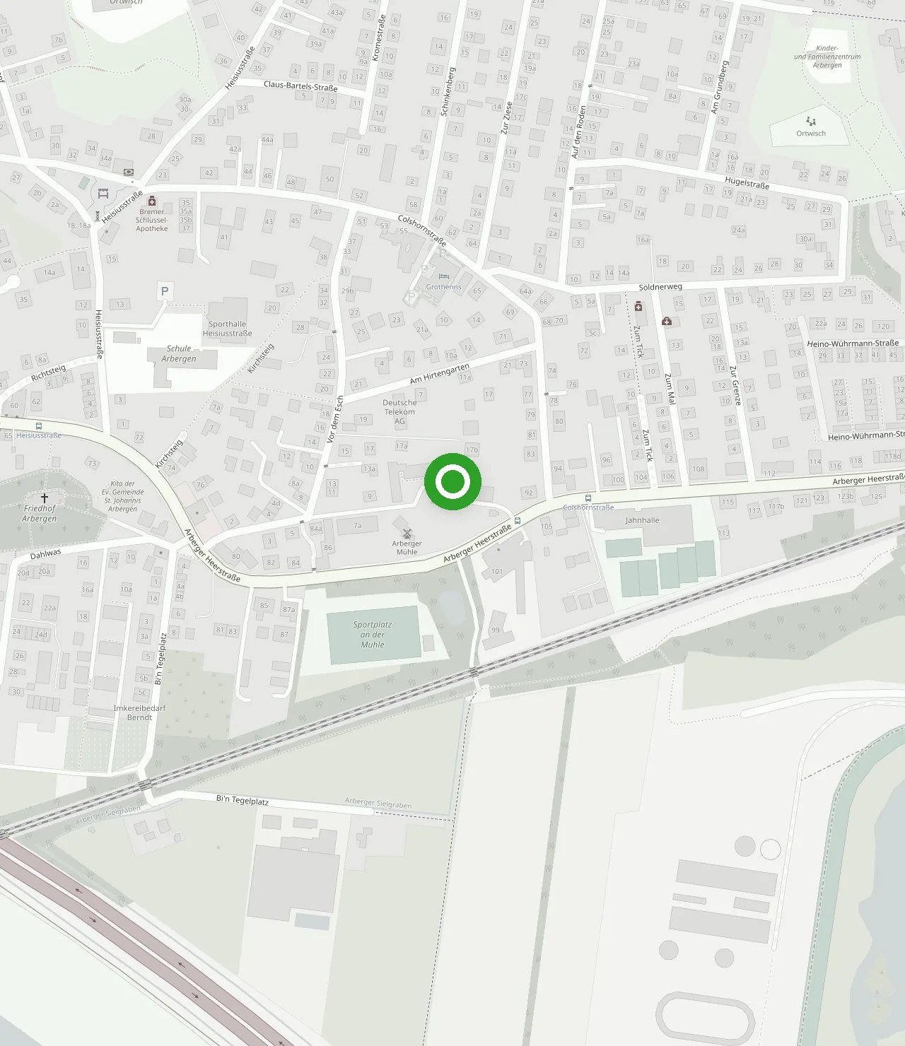 Stadtplan Bremen-Arbergen mit Markierung der Praxis in der Straße Vor dem Esch